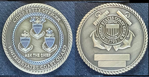 United States Coast Guard CPO Coin II with dual engraving blocks